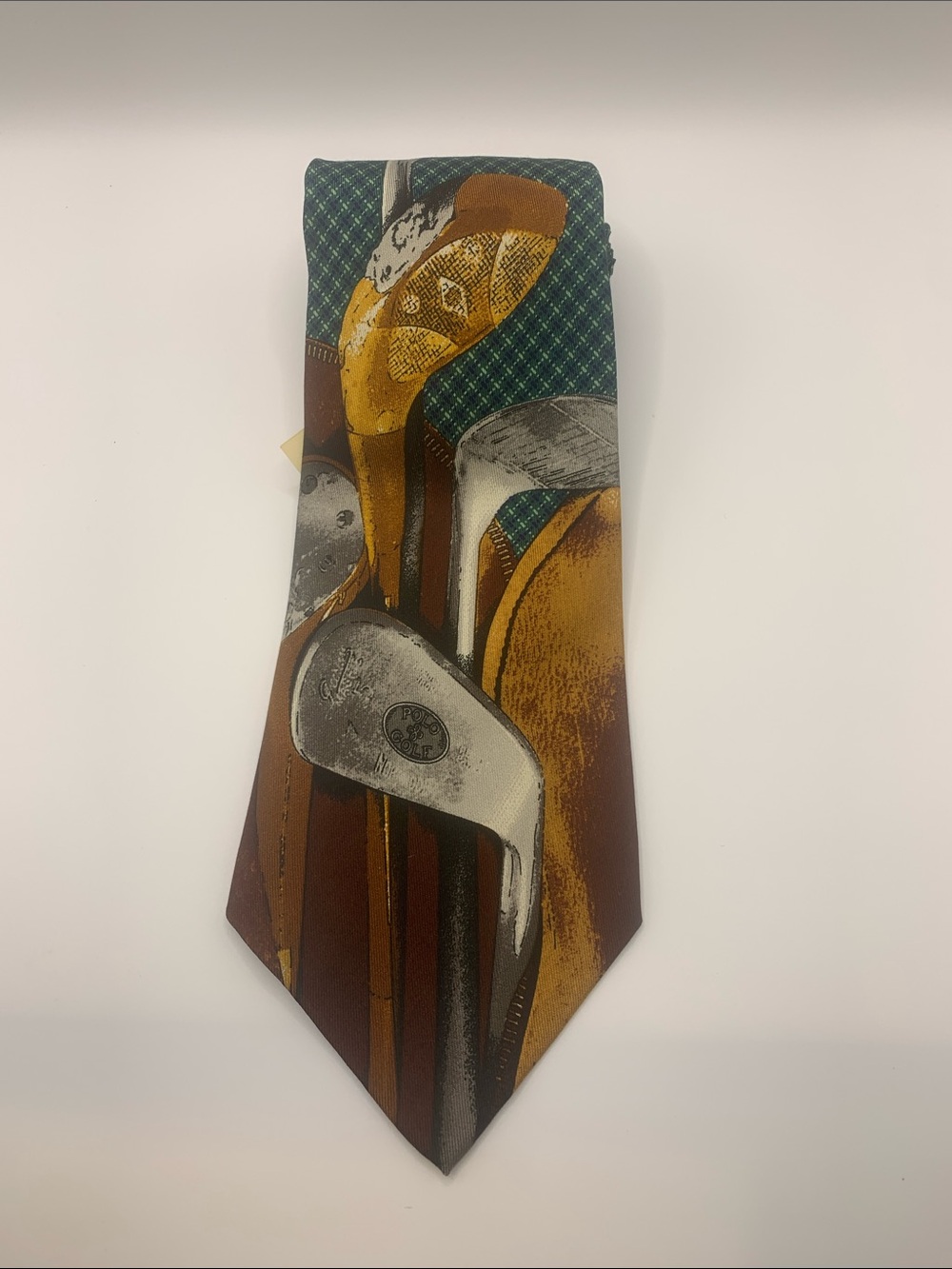 Polo by Ralph Lauren Silk Tie with Golf Club Motif in Green and Brown